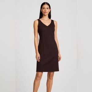 Eileen Fisher Chocolate Brown Sheath Dress Lined Stretch V-Neck Small